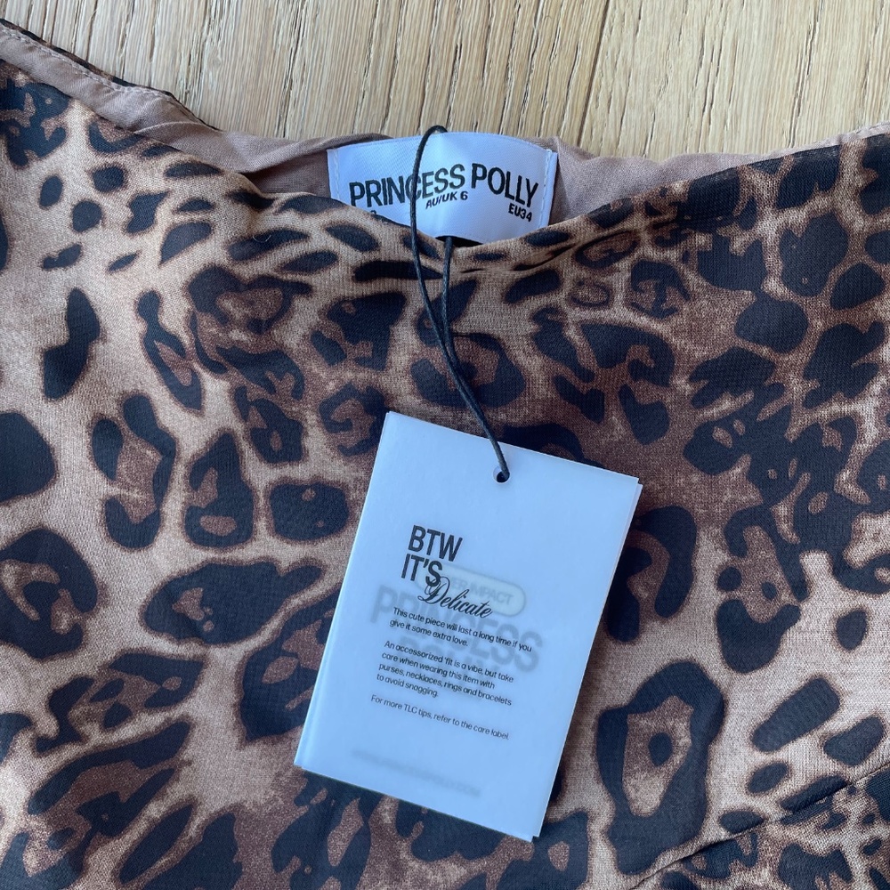 Princess Polly Leopard Print Mini Skirt NWT Y2K Flowy Sheer Layered Brown Animal - Picture 4 of 6